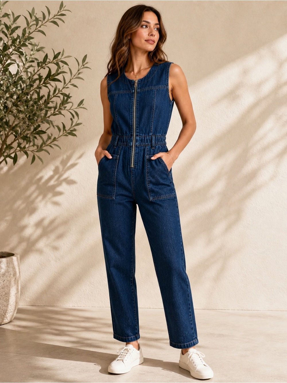 Universal Thread Denim Jumpsuit Dark Wash Zip Front Utility NWT